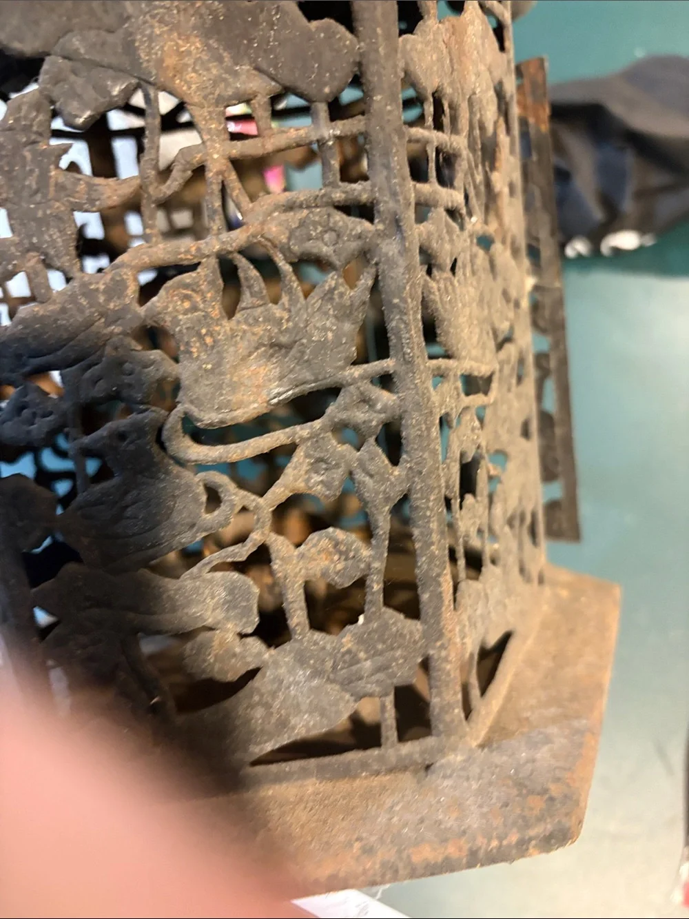 Decorative Black Metal Lantern with Intricate Cutwork
